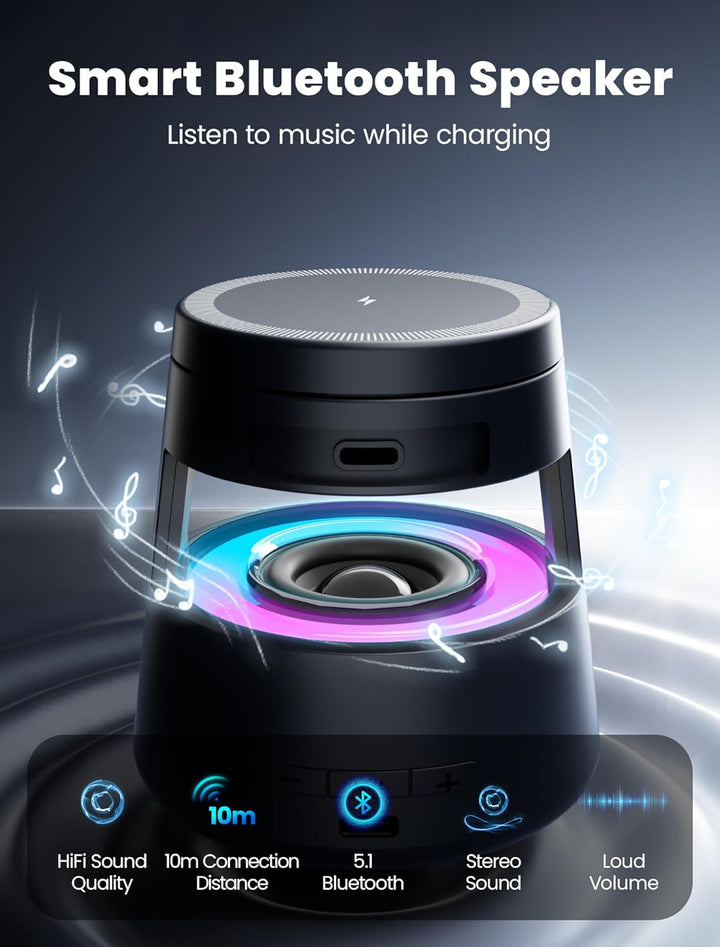 NEUTYPECHIC Bluetooth-Lautsprecher mit Induktionsladegerät 5-in-1, Schreibtischlampe, Halterung 65°