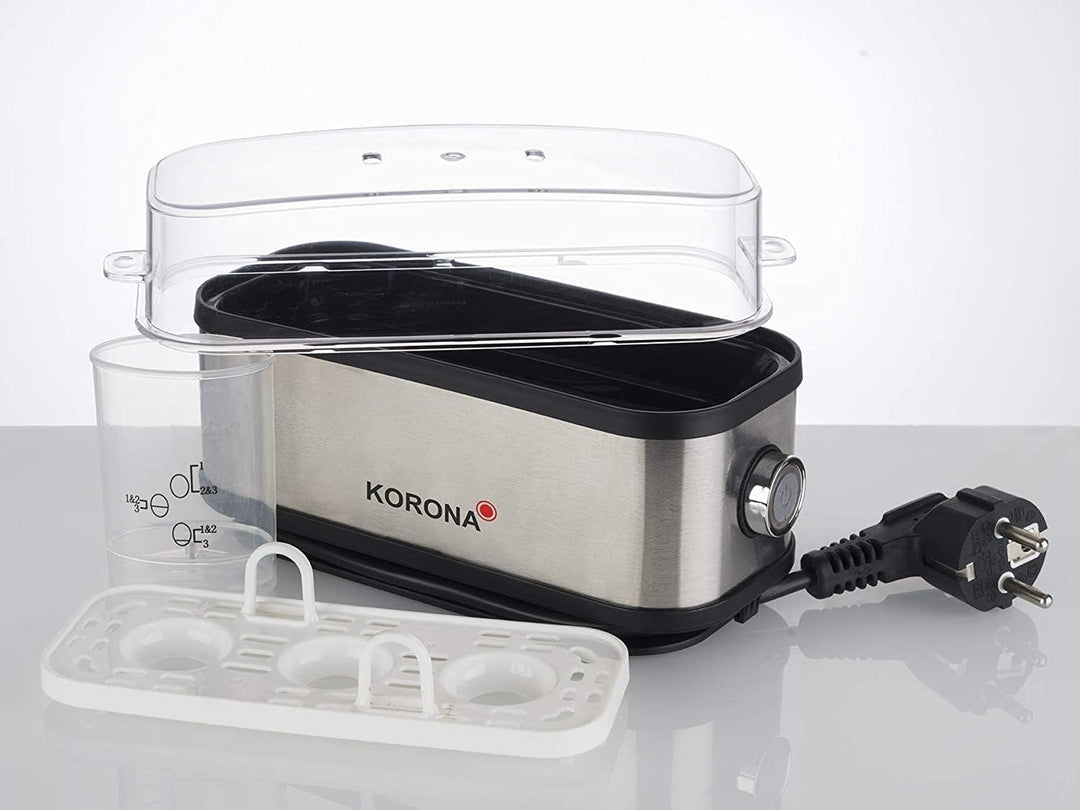 Korona 25304 Eierkocher | 1 bis 3 Eier | Single - Eierkocher | 210 Watt | Edelstahlgehäuse | Kabelau