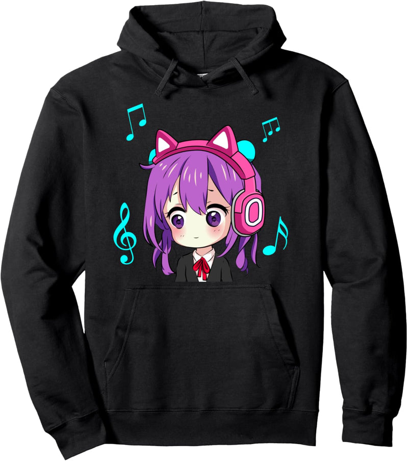 Anime Girl mit Kopfhörern zum Musikhören Pullover Hoodie