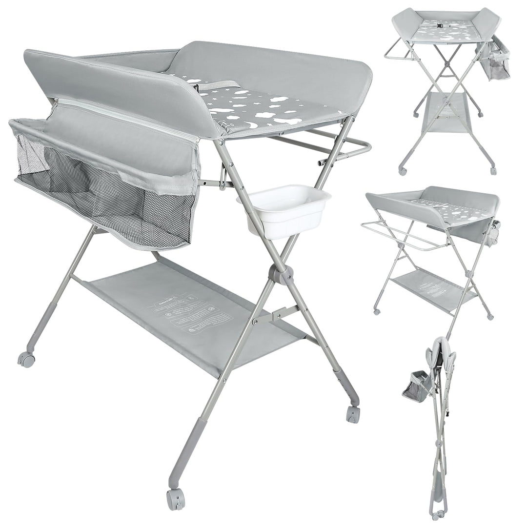 Baby Wickelkommode - Klappbar Wickelkombi - Tragbar Babypflegetisch, Mobiler Wickeltisch mit Sicherh