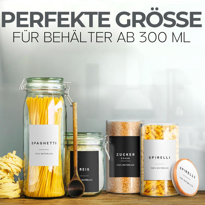 Vorratsetiketten - Küchen XXL Set Schwarz - selbstklebend (288 Stück) - Aufkleber rund minimalistisc