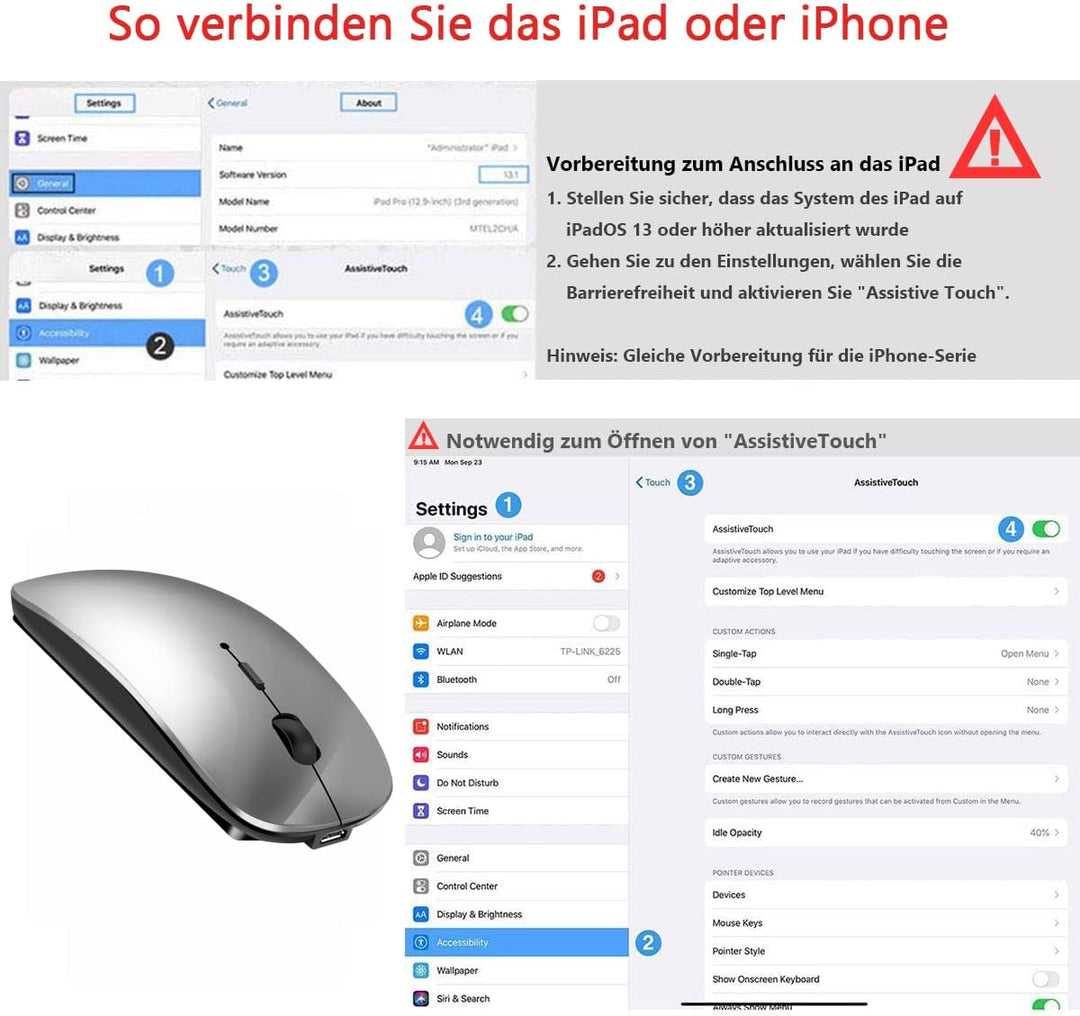 Kabellose Bluetooth Maus für MacBook Pro/Air/Mac/iPad/Laptop/Desktop/Mac/PC/Computer/Telefon - Tragb