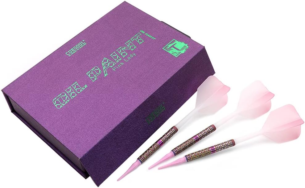 CUESOUL Soft Tip 90% Tungsten Dart Set mit Ölfarbe Finish und ROST Flights 19g pink lady cocktail, 1