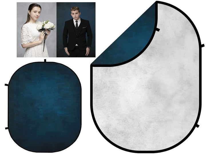 Kate Faltbarer Pop-Up Fotohintergrund Grau/Blau Doppelseitiger 2-in-1 Fotohintergrund für Fotostudio