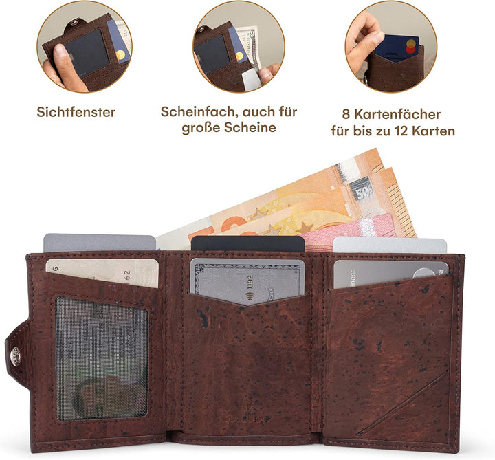 DONBOLSO Vegan Leder Slim Geldbörse mit RFID Schutz | Kreditkartenetui bis 11 Karten | Minimalistisc