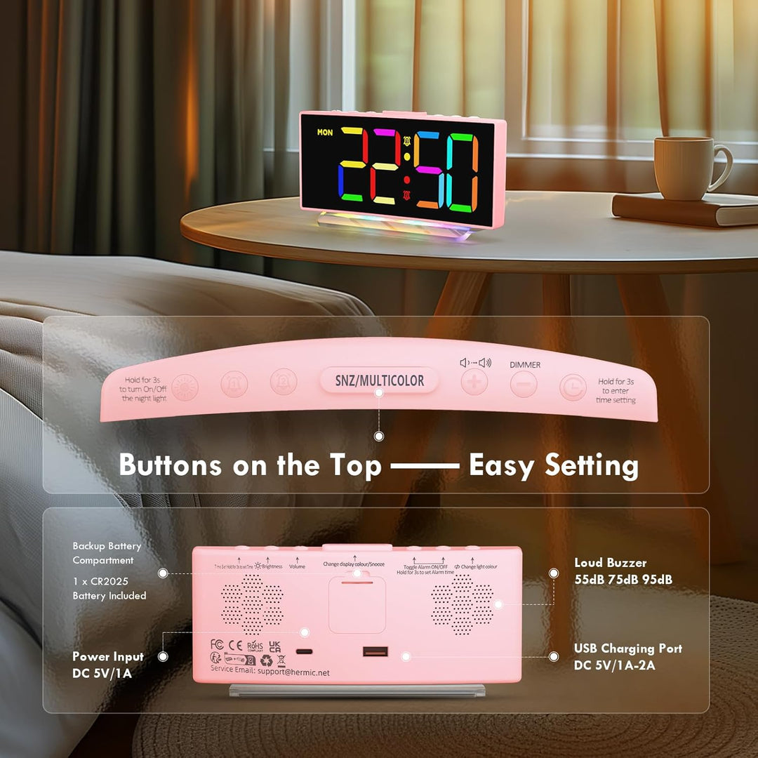Wecker, Wecker Digital LED mit 7 Farben RGB Nachtlicht, Netzbetrieben Digitalwecker mit 8 Farben Dig