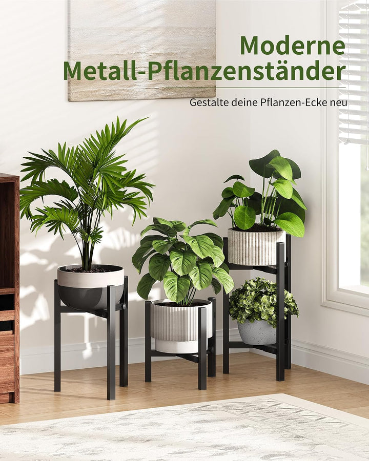 3er-Set Pflanzenständer Blumenständer Metall Blumenhocker Schwarz | Verstellbare Breite 20–30 cm, um