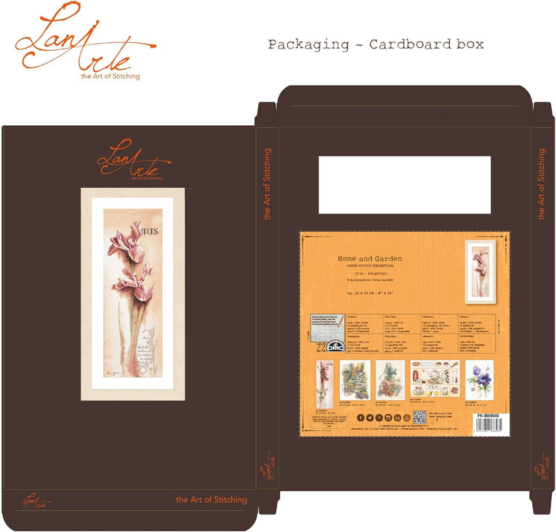 Lanarte Zählmusterpackung Iris Botanisch Kreuzstichpackung, Baumwolle, Mehrfarbig, 20 x 60 x 0.3 cm