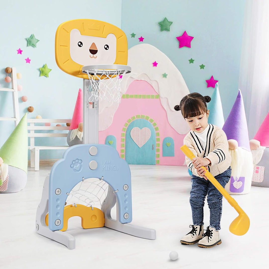 DREAMADE Mini Basketballkorb Kinder, 77-116 cm höhenverstellbarer Basketballständer mit Fussballkorb