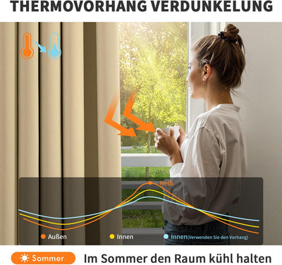 MIULEE Vorhänge Beige Blickdicht mit Ösen, Schöner Weicher Verdunklungsvorhänge zum Verdunkeln von R