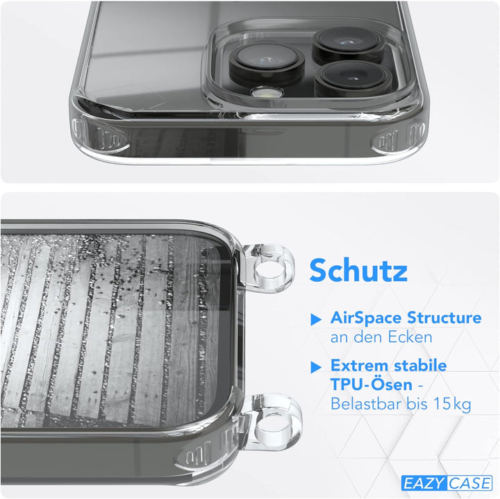 EAZY CASE Handykette kompatibel mit iPhone 14 Pro Handyhülle mit Metall Umhängeband und Ersatz Korde