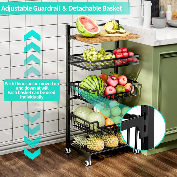HapiRm Gemüsewagen Obstregal Küche Gemüseregal - 5 Etagen Verstellbar Obstkorb Küchenwagen, Grosse K