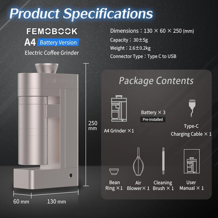 Elektrische Kaffeemühle A4 Champagnergold Für Espresso – Wiederaufladbar, Kabellos, Tragbar, Für den