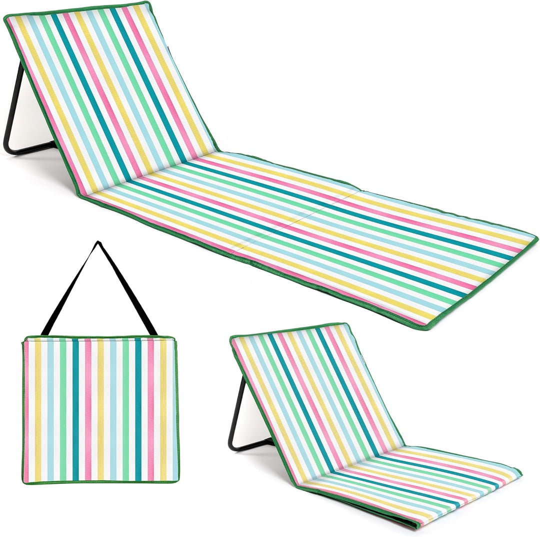 just be... Strandmatte mit Rückenlehne klappbar – leichte, gepolsterte Strandliege faltbar mit Reiss