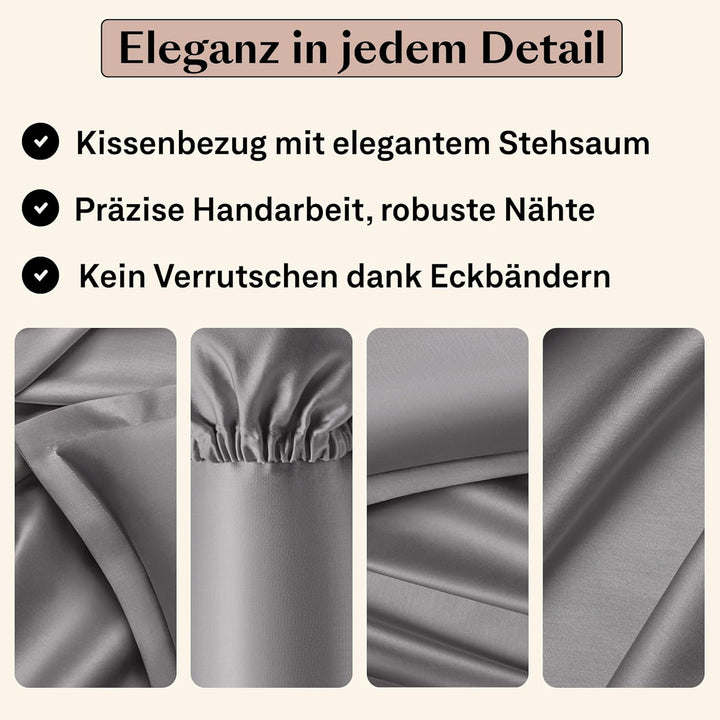 Kissenbezug 40x60 2er Set Dunkelgrau | Weiche Kissenhülle aus Feinster Ägyptische Baumwolle | Satin
