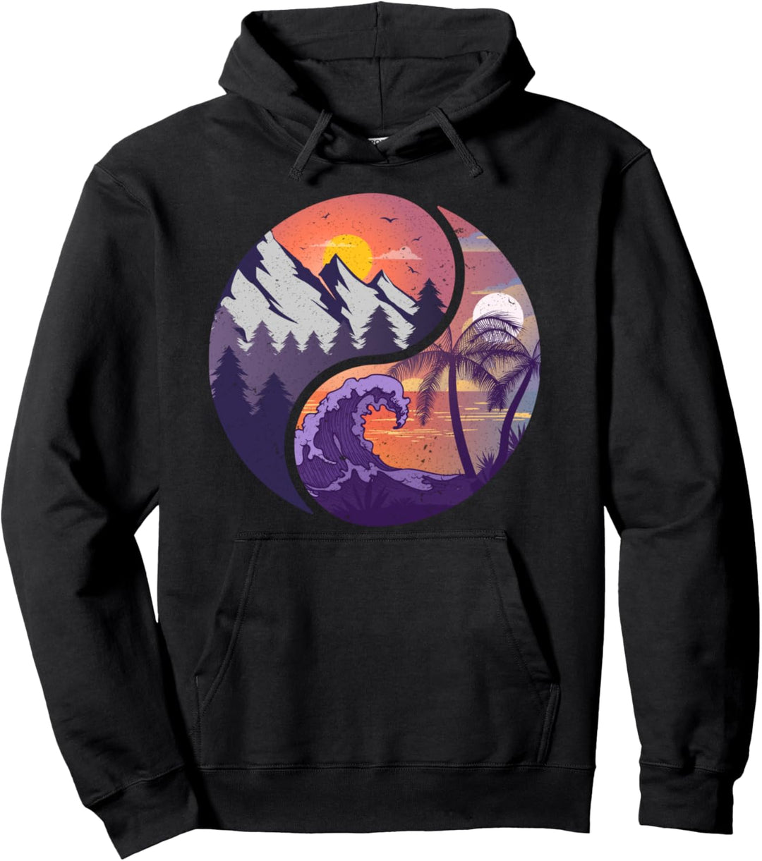 Yin Yang Berge & Strandlandschaften Pullover Hoodie
