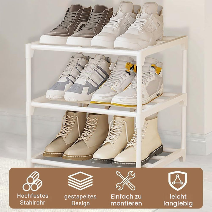 Schuhschrank Schmal, Schuhregal mit 3 Ebenen, Schuhablage Metall, Stapelbars Schuhregal Weiss, Schuh