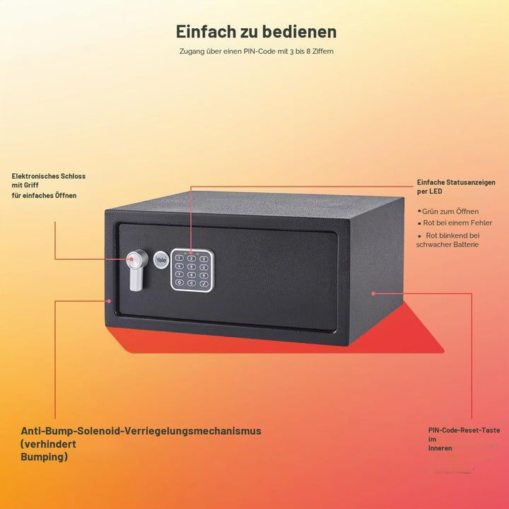 Yale Elektronischer Tresor - Laptop - YLV/200/DB2 - Schwarz - Standardsicherheit Electronic Safe New