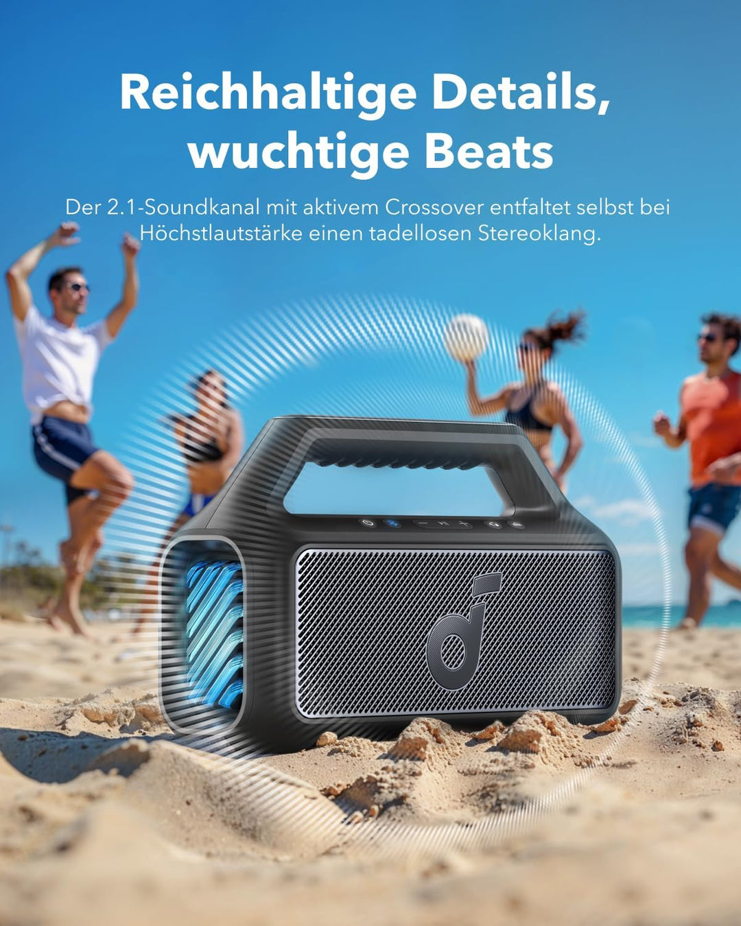 soundcore by Anker, Boom 2 Outdoor-Lautsprecher, 80W, Subwoofer, BassUp 2.0, 24h Akku, IPX7 Wasserdi