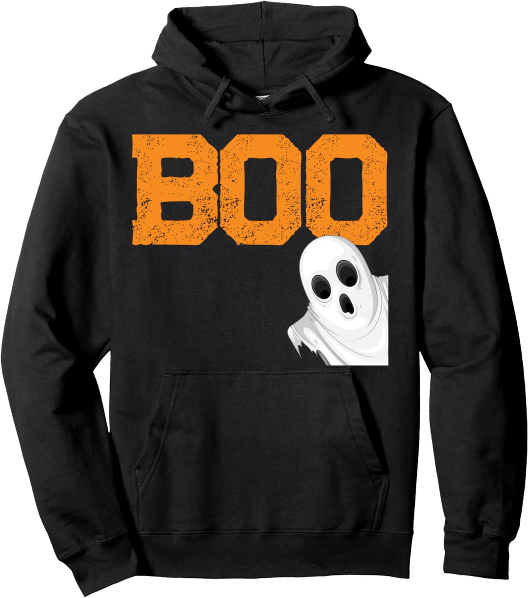 Cute Boo with little ghost distressed Halloween Pullover Hoodie