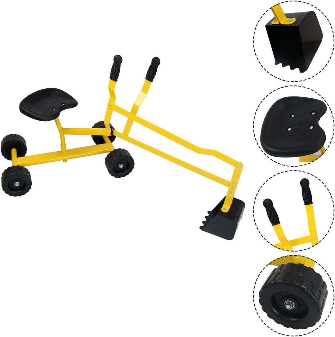 COSTWAY Sitzbagger 360° drehbar, Bagger zum Draufsitzen Metall mit Schaufel & Rädern, Bagger Sandkas