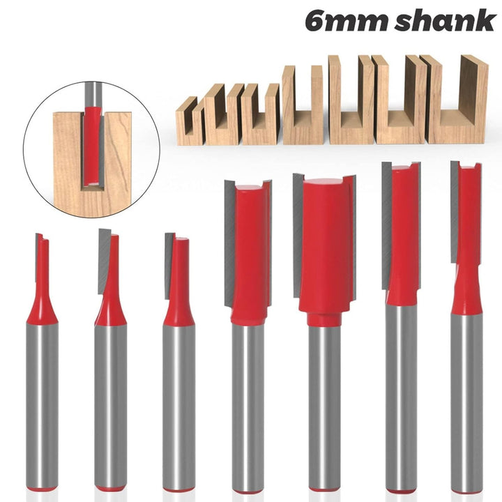 7 Stück Bündigfräser Bits Doppelflöte Gerade Oberfräser 6mm Schaft Fräser für Holzbearbeitung Schlit