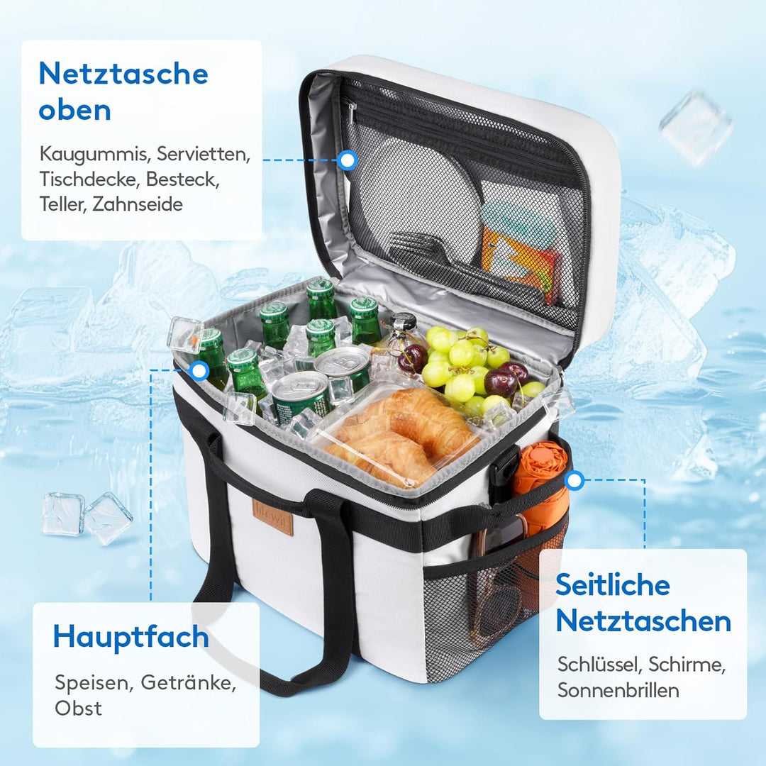 Lifewit Kühltasche 20L 30 Dosen, Faltbar Picknicktasche für Essen & Getränke, Kühlbox Tragbare Eista