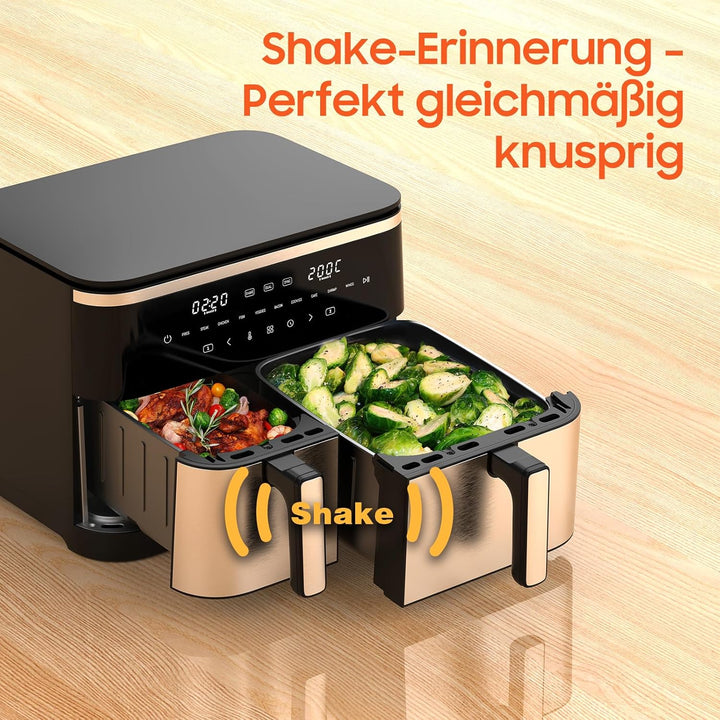 Heissluftfritteuse Doppelkammer XXL 11L - 2600W Airfryer mit 10 Programmen, 7/4L Fassungsvermögen, S