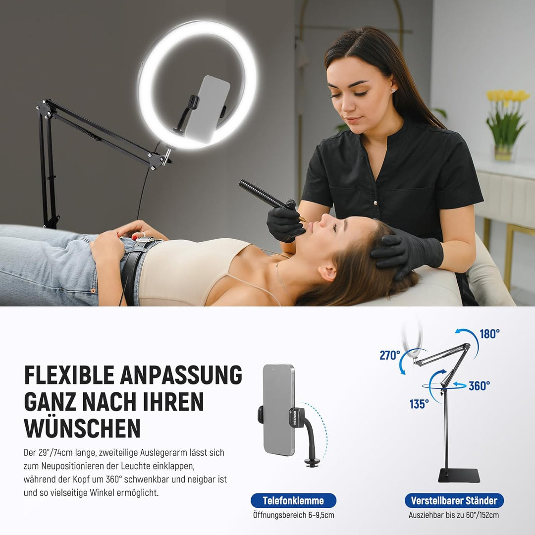 NEEWER RH12 12" 24W Hochleistungs LED Ringlicht Kompatibel mit iPhone 60" Überkopf Faltstativ mit Ha