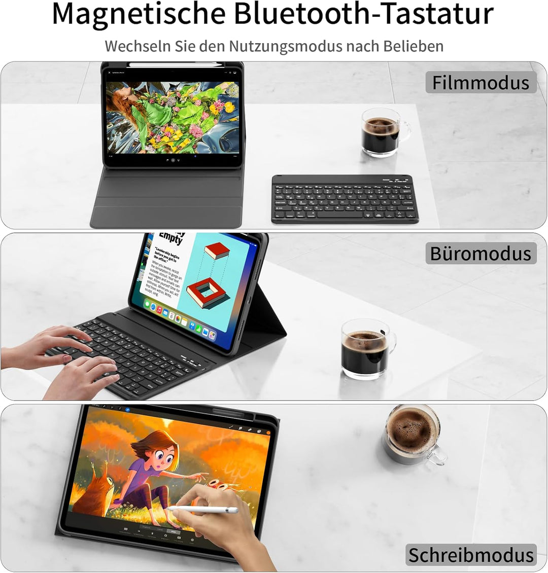 Hülle mit Tastatur für iPad A16 11. / 10. Generation (11 Zoll 2025/10,9 Zoll 2022) mit Stifthalter,
