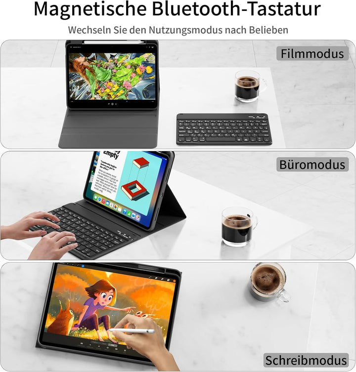 Hülle mit Tastatur für iPad A16 11. / 10. Generation (11 Zoll 2025/10,9 Zoll 2022) mit Stifthalter,