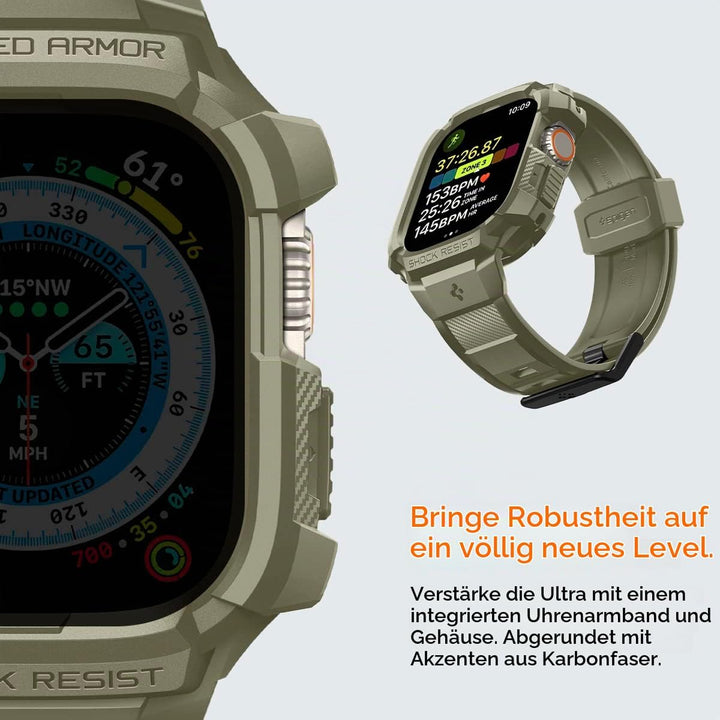 Spigen Rugged Armor Pro Hülle mit Band für Apple Watch Ultra 3/2/1 49mm | TPU-Unibody-Hülle mit Armb