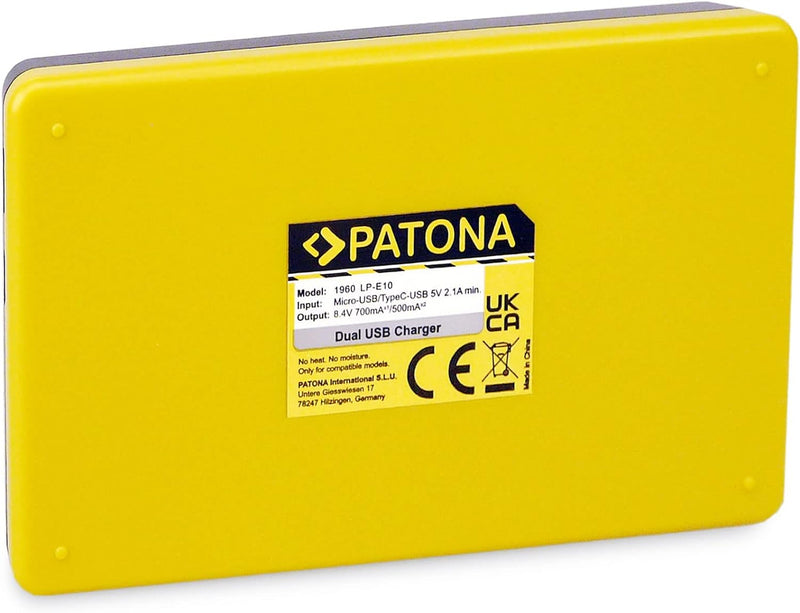 PATONA Dual Ladegerät mit 2X Akku LP-E10 Kompatibel mit Canon EOS 2000D 4000D Rebel T6 Kiss X80