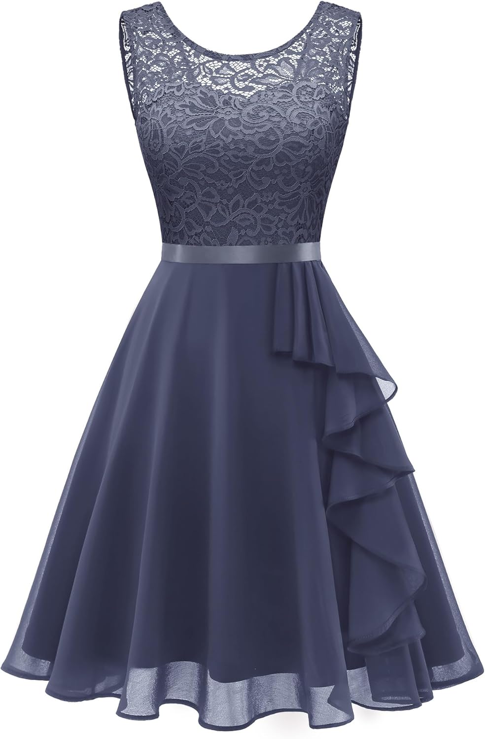 Berylove Kleid mit Rüschensaum Cocktailkleid Damen Elegant für Hochzeit Abendkleid Kurz Blau 3XL, Bl