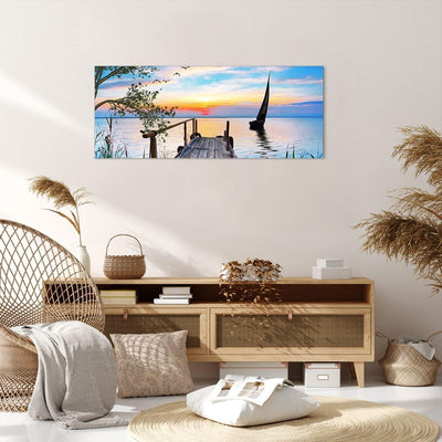 Wandbilder Dekoration Wohnzimmer Brücke See Panorama Bilder auf Leinwand 120x50cm Leinwandbild mit R