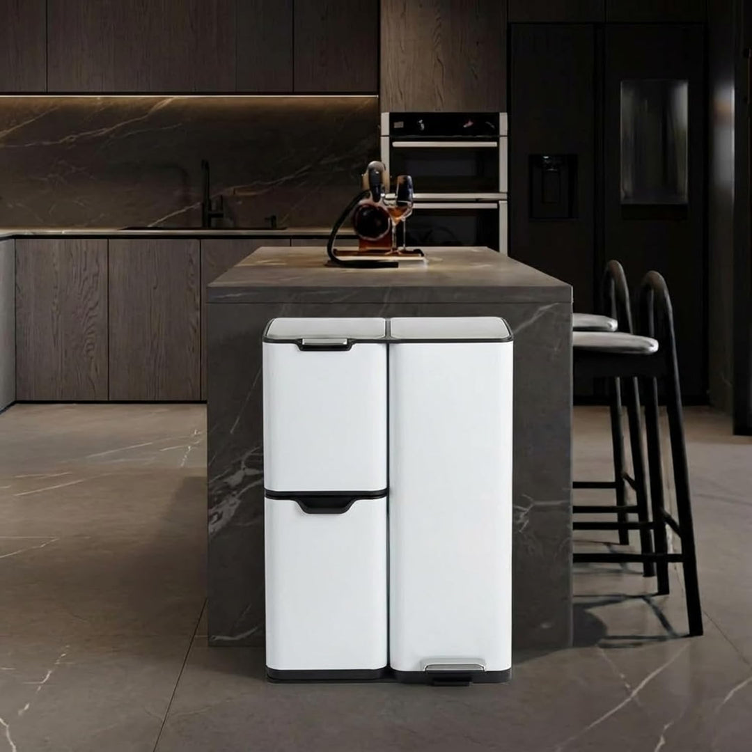 Bayt Mülleimer 3 Fächer - Abfalleimer - Edelstahl-Abfallbehälter - Treteimer für Mülltrennung - Müll