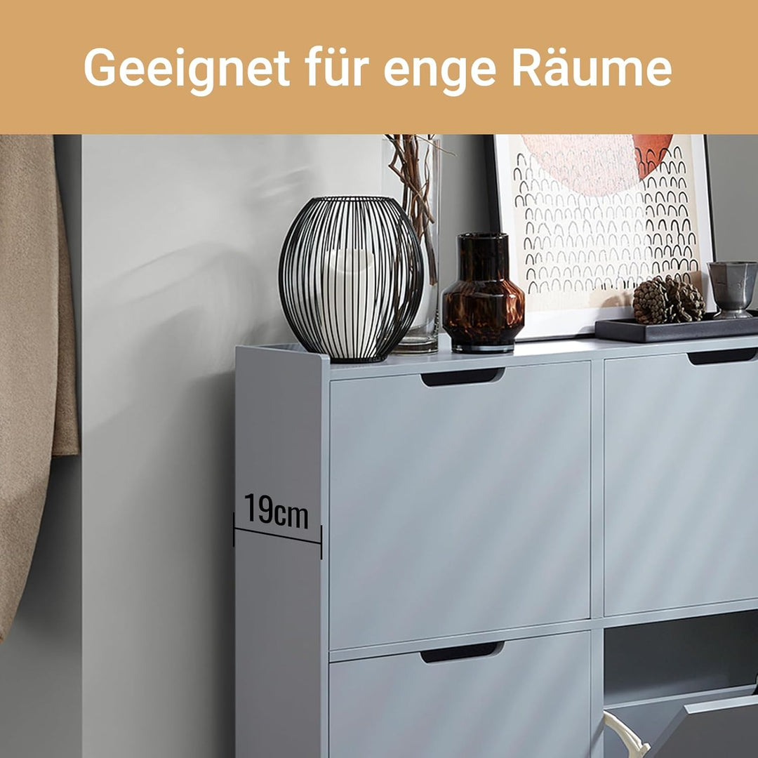 SoBuy Schuhschrank schmal mit 4 Klappen platzsparender Schuhkipper Hoch Kommode mit 4 Ablagen Schuhr