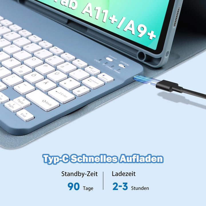 Tastatur Hülle für Samsung Tab A11+ Plus/A9+ Plus 11 Zoll,Deutsches QWERTZ-Layout Tastaturen Hülle m