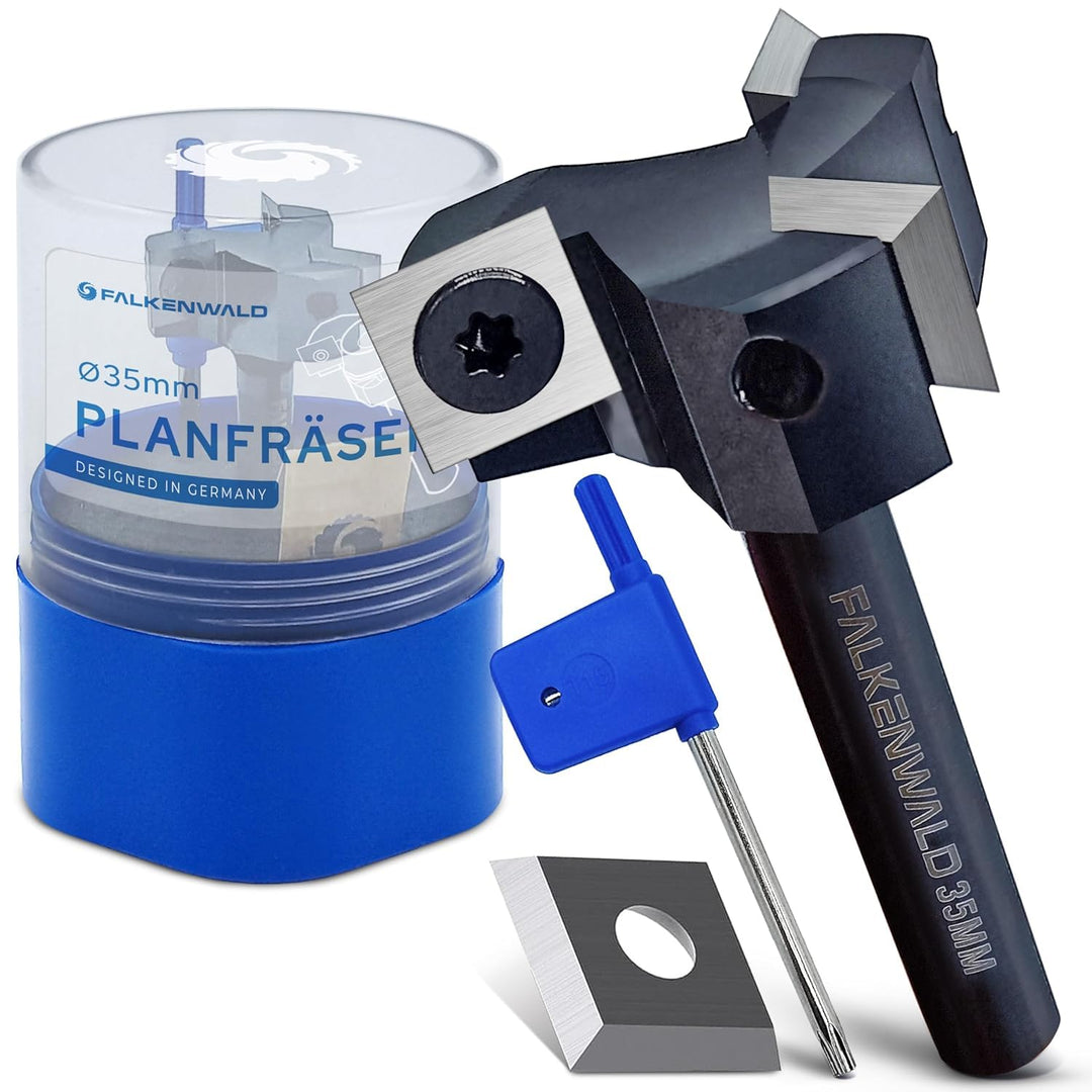 Falkenwald Planfräser 8mm schaft für Holz Ø 35 mm - Planfräser für Oberfräse aus Wolframstahl mit Er