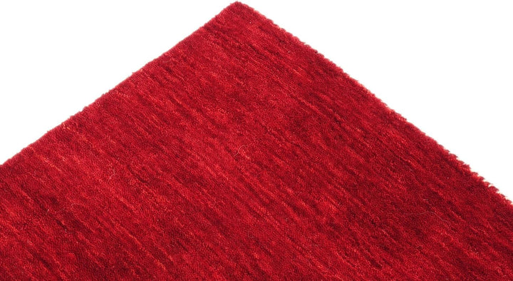 RUG PRINCE Wollteppich Gabbeh Uni 80x200 Handgewebt Läufer Rot Einfarbig Handarbeit Zimmer, Rot 80x2
