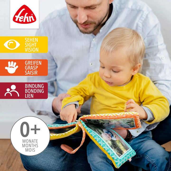 Fehn Baby Fotoalbum Löwe – Erinnerungsbuch Fotobuch & Soft Bilderbuch Bruno – Baby Fühlbuch aus Stof