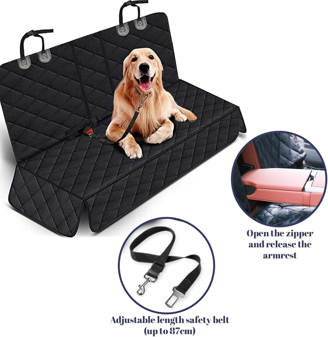 Hundedecke Auto Rückbank, Autoschondecke Hund Rücksitz mit 1 Elastischen Hundesitzgurt, 135x120cm, K