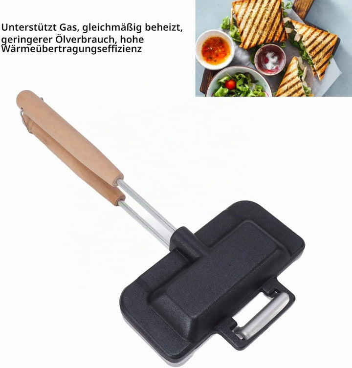 Qcwwy Doppelseitige Sandwich-Backform, Doppelseitige Bratpfanne, Abnehmbarer Griff, Antihaftbeschich