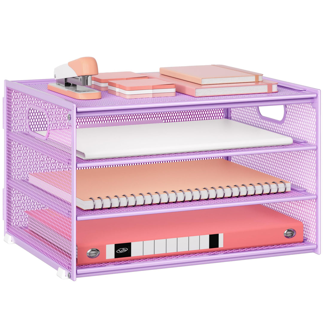 Marbrasse Schreibtisch Organizer,4-Stufiges Metall Netz-Briefablage mit Griff,Zeitungsordner,Papier