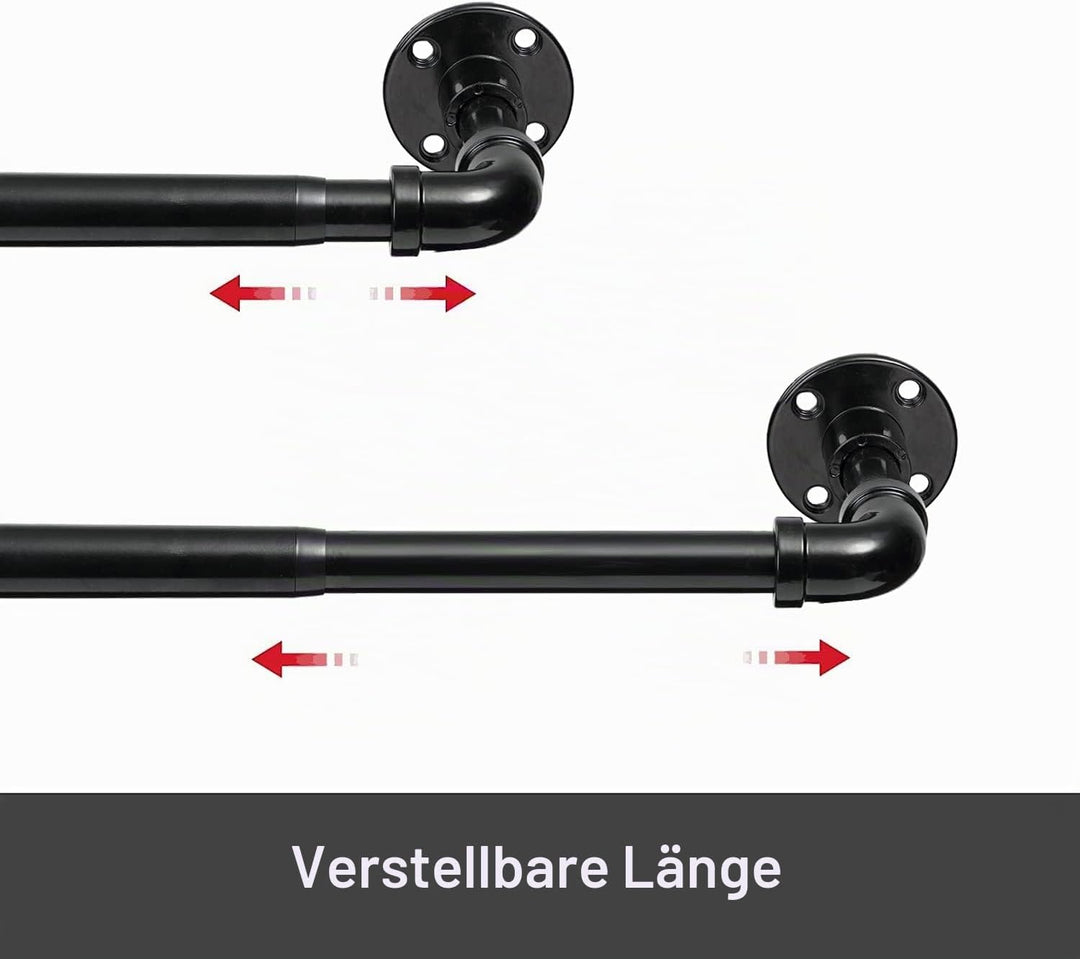 Industrielle Gardinenstange, Verstellbare Vorhangstange Edelstahl Gardinenstangen für Schlafzimmer,