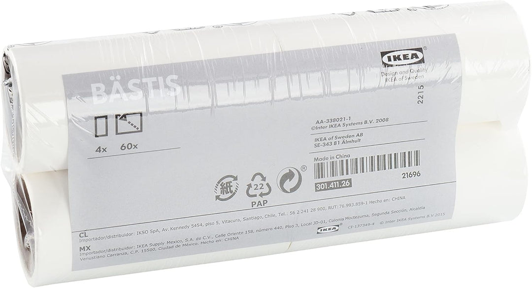 Ikea BASTIS Nachfüllpack für Fusselrolle, selbstklebend, klebend, Einweg, Weiss, 28 x 60 Blatt Rolle