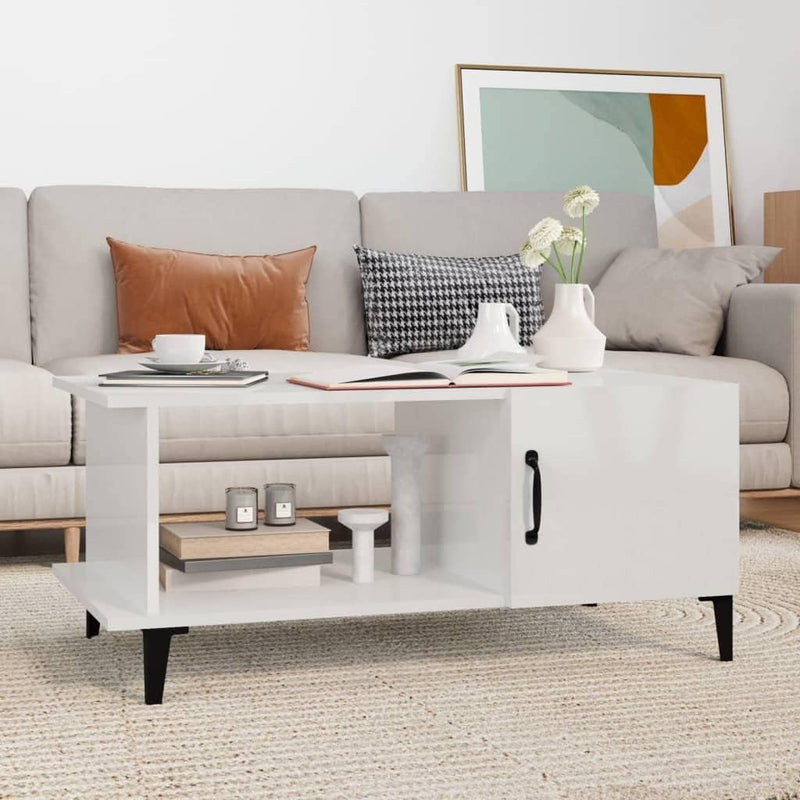 FIRBNUS Couchtisch Weiss Hochglanz Wohnzimmertisch Modern 90x50x40 cm Side Table Beistelltisch Stilv