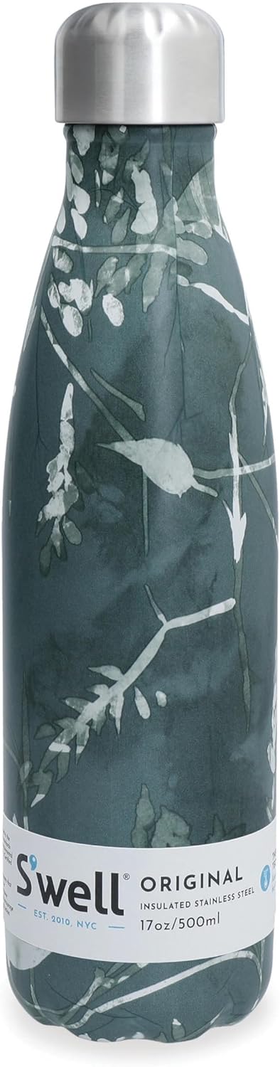 S'well Edelstahl-Wasserflasche, 482 ml, grünes Laub, dreilagig, vakuumisolierte Behälter, hält Geträ
