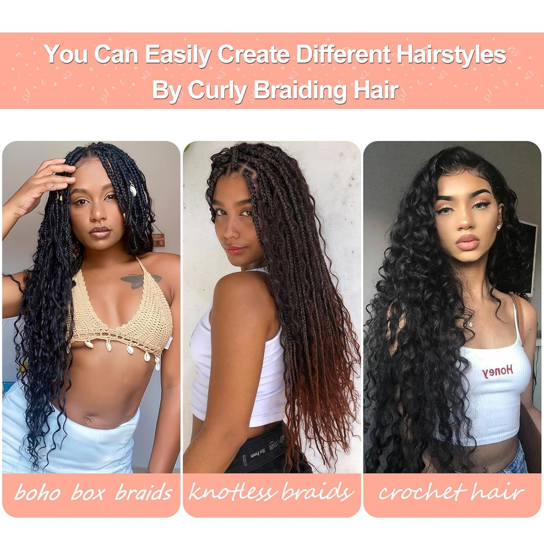 Herkeymidy Ocean Wave Crochet Hair 6 Packs 22 Inch Deep Wave Wavy Braiding Hair Crochet Synthetic Br
