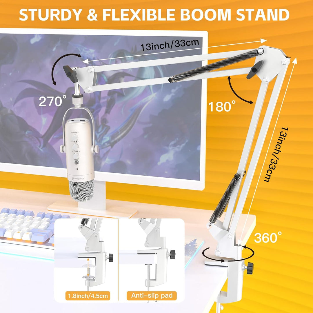 zealsound USB-Mikrofon-Set, k66 Perlweiss Gamging Mikrofon für PC/Mac/Handy/iPhone/PS5, mit Geräusch